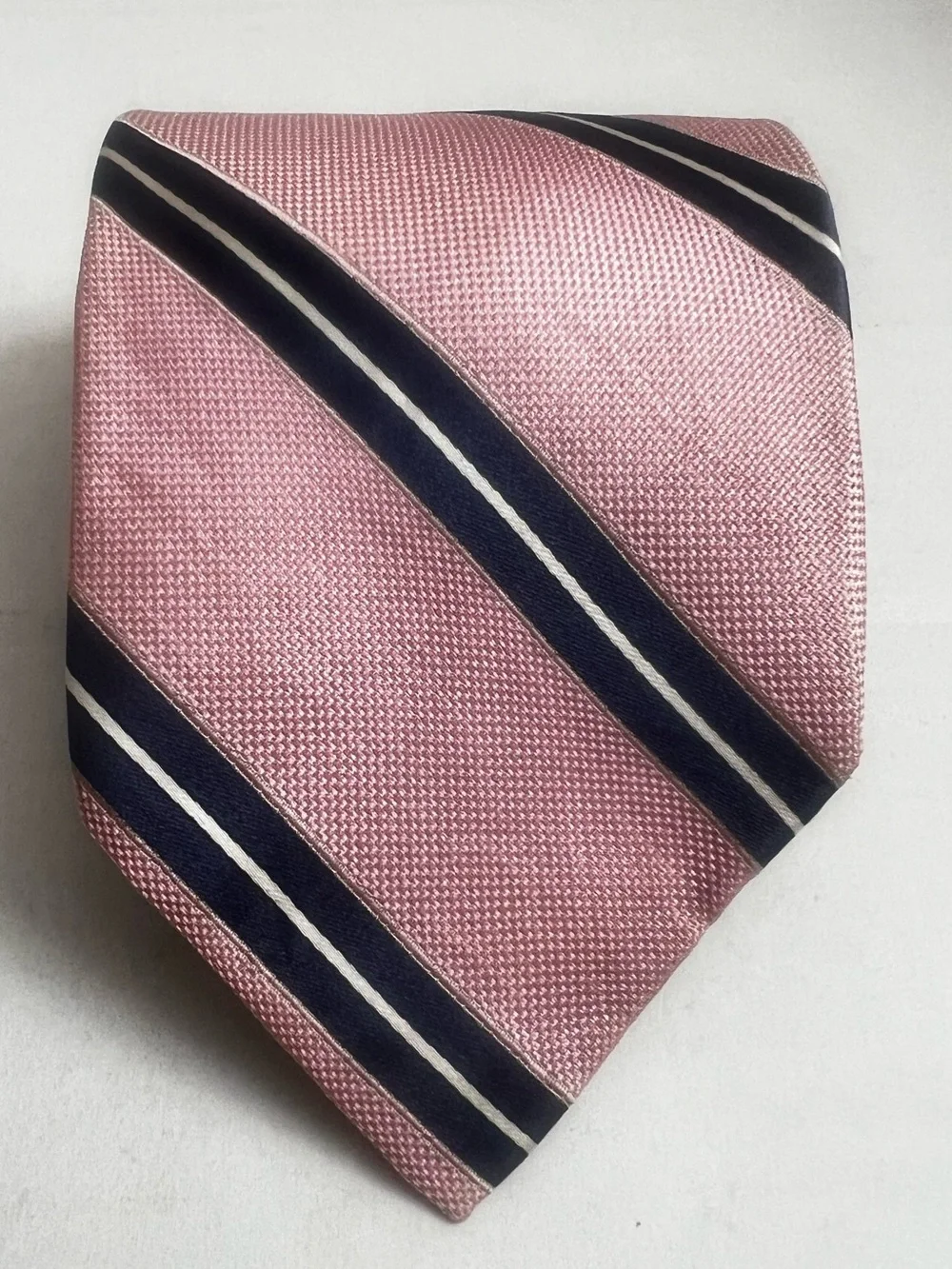 Tommy Hilfiger‎ Mens 100% Silk Designer Tie Pink Blue Striped Preppy Necktie Y2K
